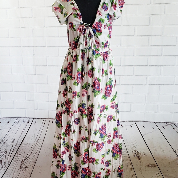 Jen's Pirate Booty floral ruched maxi dress size medium - Picture 1 of 4